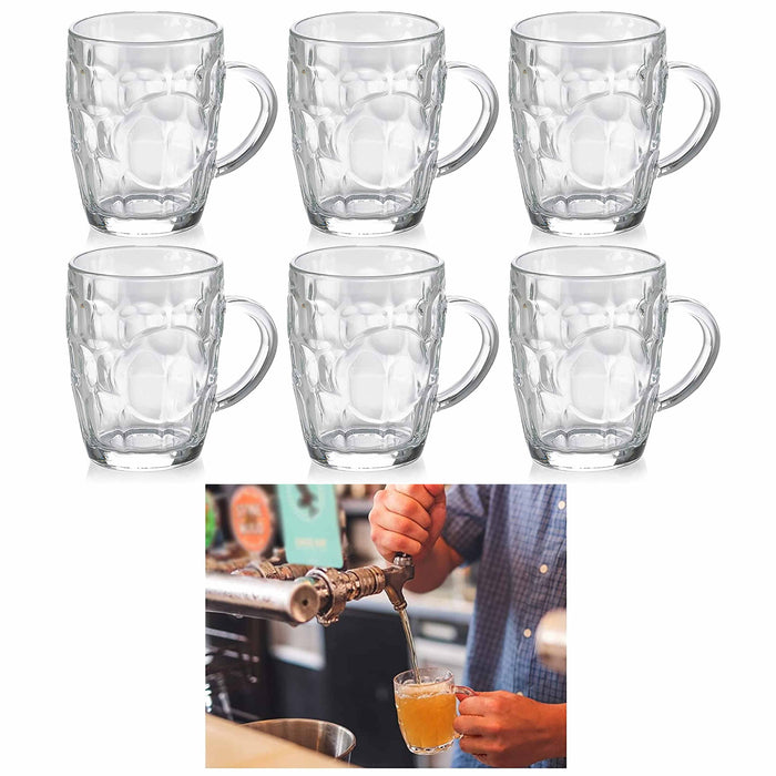 6 Pc Beer Glasses Glass Mug Pilsner Drink Cups Clear Coffee Tea Hot Cold 8.6Oz