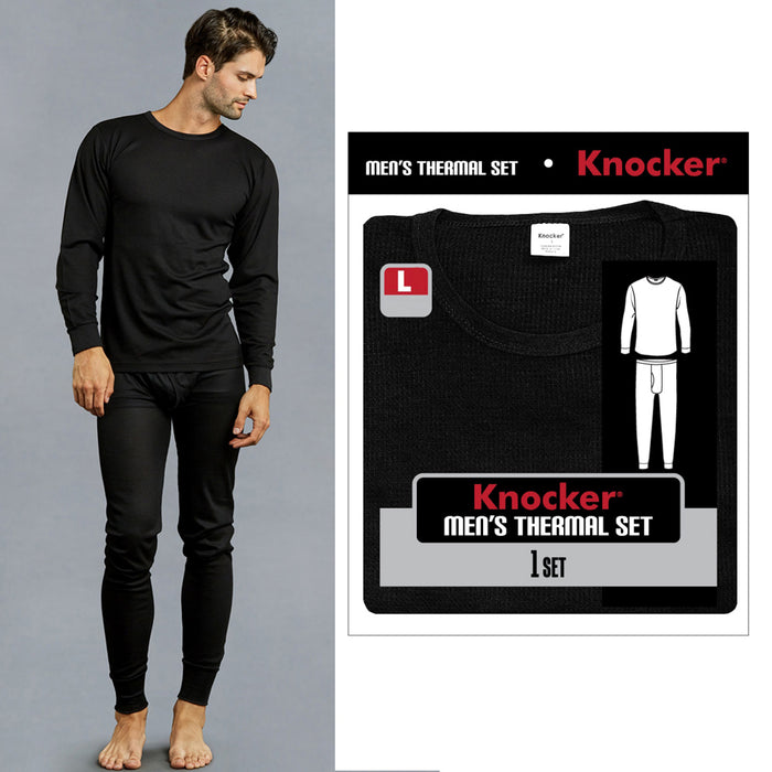 Mens Thermal Pajamas Underwear Set Long Sleeve Winter Pants Warmer Black Size L