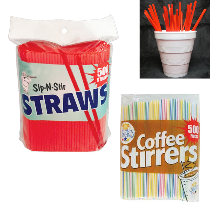 500 Set Coffee Stirrers Straws 5" Plastic Drink Stir Sticks Cocktail Bar Sip Mix