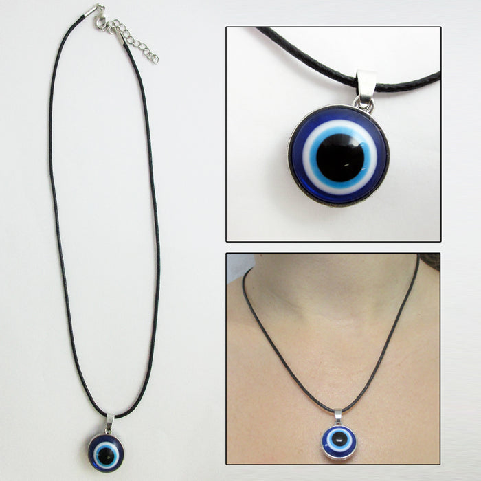 5X Turkey Evil Eye Charm Necklace Nazar Blue Bead Adjustable Black Cord Gift New