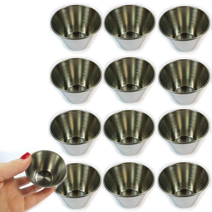 12 Sauce Cups Polished Stainless Steel 2oz Container Kitchen Portion Condiment