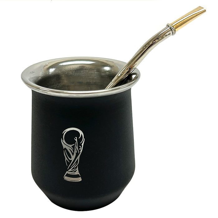 Argentina Mate Gourd Bombilla Afa 3Star Worldcup Stainless Steel Straw Black Cup