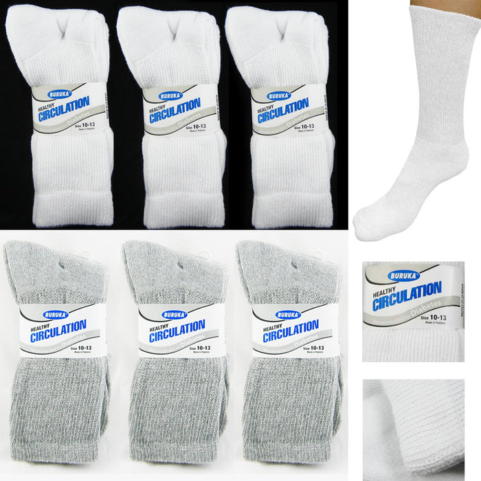 6 Pairs Diabetic Crew Circulatory Socks Health Support Cotton Loose Fit Sz 10-13