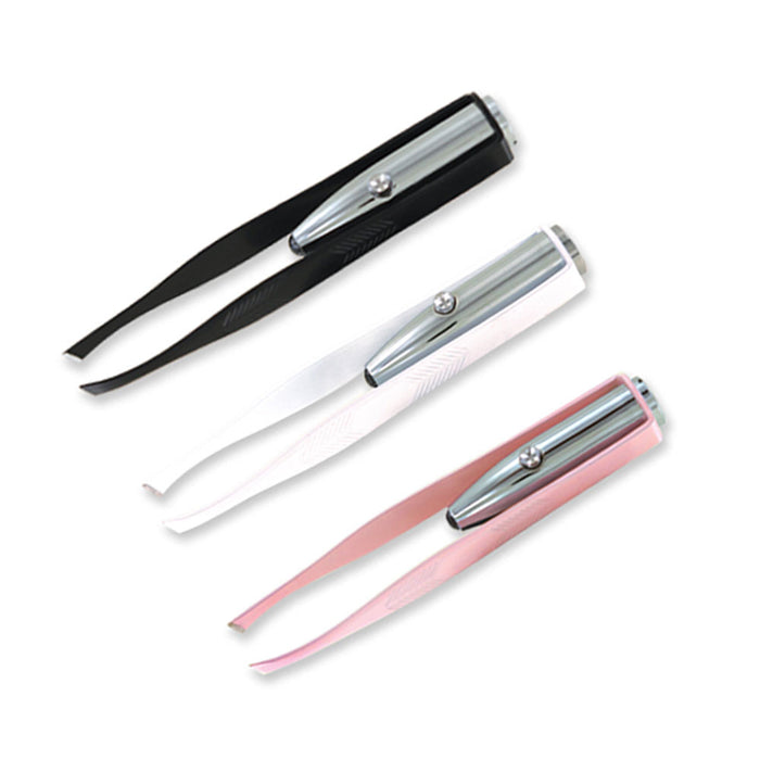 Stainless Steel Make Up LED Light Eyelash Eyebrow Hair Removal Lighted Tweezer