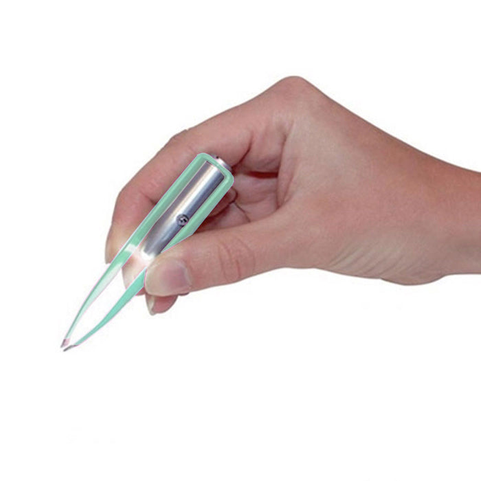 Stainless Steel Make Up LED Light Eyelash Eyebrow Hair Removal Lighted Tweezer