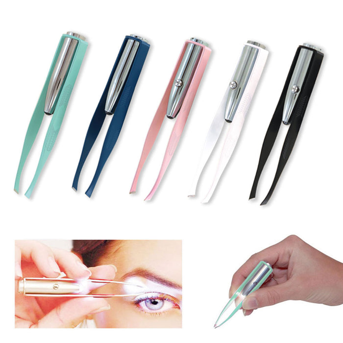 Stainless Steel Make Up LED Light Eyelash Eyebrow Hair Removal Lighted Tweezer