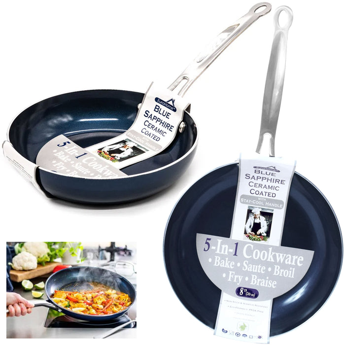 1 Blue Sapphire Ceramic Coated Non Stick Frying Pan 8'' Frypan Eco Friendly Cook