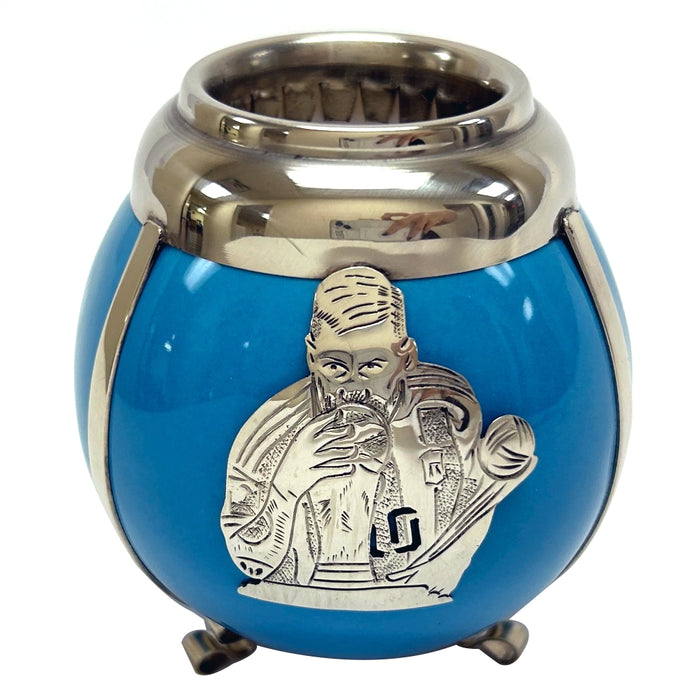 Blue Ceramic Mate Gourd Argentina Alpaca Bombilla Drink Straw Messi World Cup