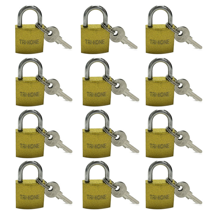 12 Small Metal Padlocks Locks Keys Heavy Duty 1" Brass Box Keyed Jewelry 25mm