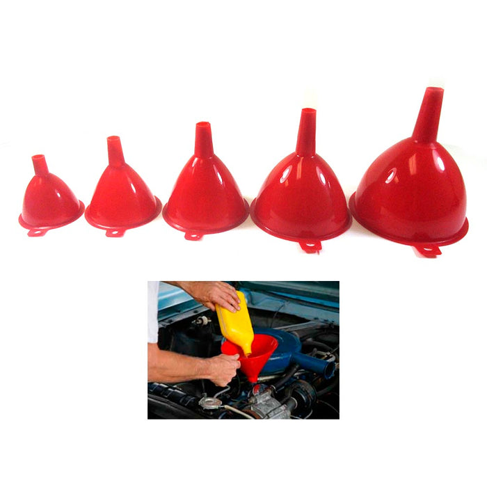 5 Pc Funnel Set Plastic Filling Auto Oil Water Lab Home Kitchen Car Tool Sizes