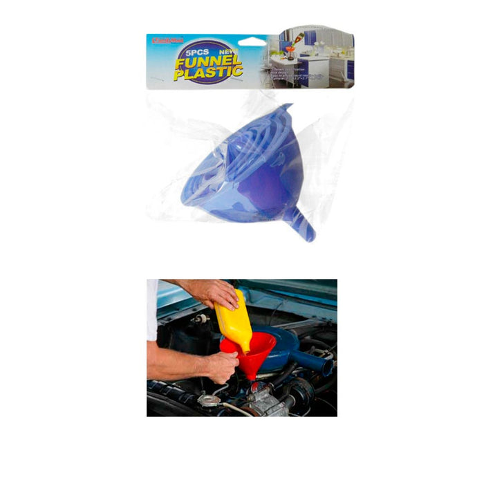 5 Pc Funnel Set Plastic Filling Auto Oil Water Lab Home Kitchen Car Tool Sizes