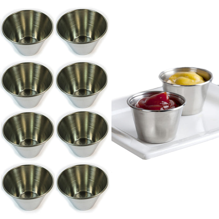8 Stainless Steel Cups 2oz Sauce Pots Ramekins Condiment Serving Bowls Container