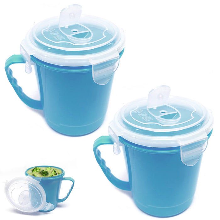 2 Microwave Soup Food Bowl 30.5oz Vent Lid Plastic Mug Freezer Container Storage
