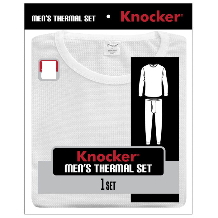 Mens Thermal Underwear Set Knocker Long Sleeve Pajamas Pants Sleep White Size L