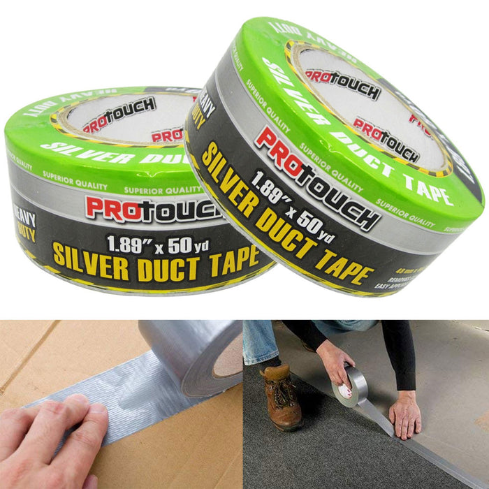 2 Pk Silver Duct Tape Roll Heavy Duty 1.89"x50yd Adhesive Sealing Packing Repair