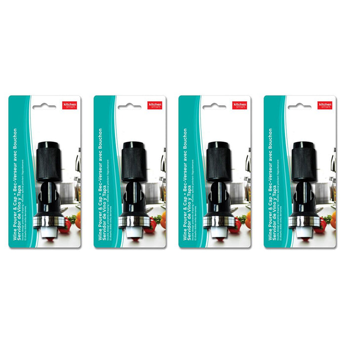 4 Pc Wine Stopper Pourer Pour Cap Bottle Cork Plug Decantor Dispenser Spout New