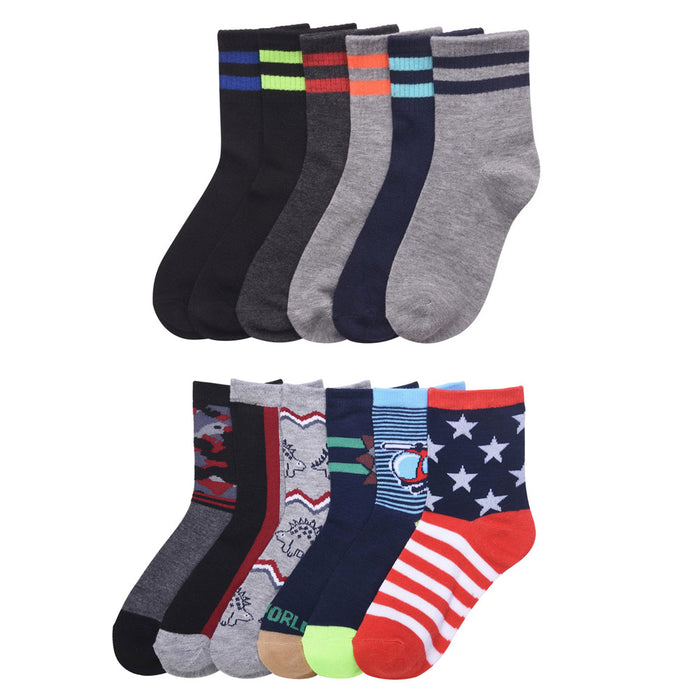 12 Pairs Assorted Boys Socks Size Ages 6-8 Years Kids Casual Sport Wholesale Lot