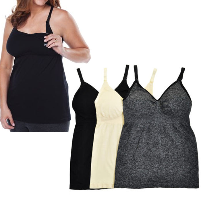 3 Nursing Shirt Breastfeeding Tank Tops Maternity Bra Build In Pads Camis L XL