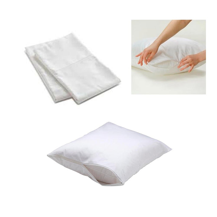2 X Plastic Pillow Cover Case Waterproof Zippered Cover Allergy Relief Bed Bug