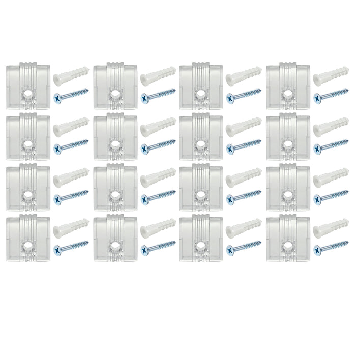 16 Clear Mirror Clips Wall Mounting Set Transparent Brackets Screws Anchors 1/4"