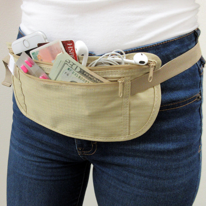 1Pc Money Belt Pouch Hidden Travel Wallet Passport ID Holder Secure Khaki Unisex