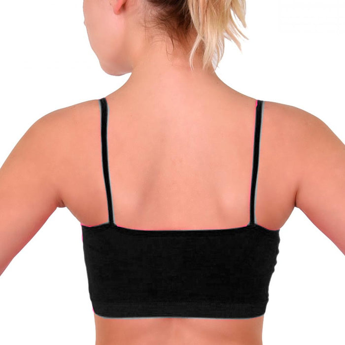 6 Seamless Tank Cami Bra Crop Top Spaghetti Straps Camisole Sport Yoga Gym Black