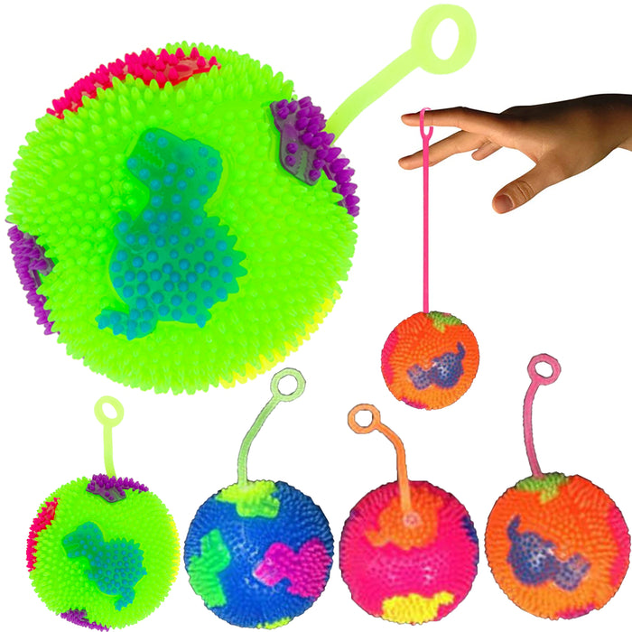 4 Pc LED Spiky Ball Light Up Yoyo Toy Squeak Flashing Dino Kids Fun Party Gifts