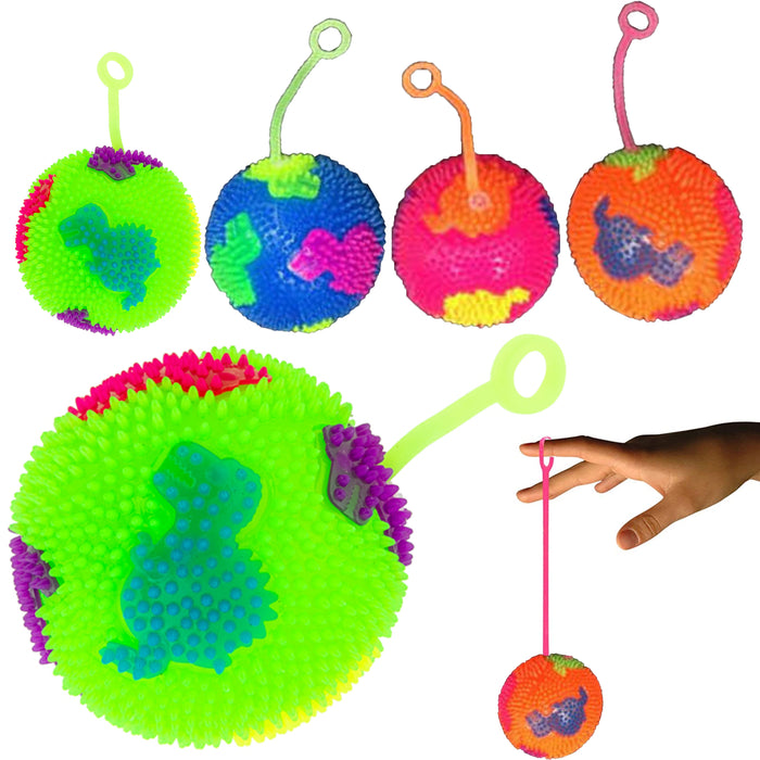 2 Pc Light Up Yoyo Ball Spikey Puffer Squeak Toy Flashing Dino Kids Party Favors
