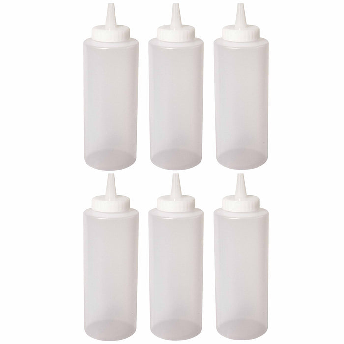 6 Condiment Squeeze Bottles Liquid 8oz BPA Free Plastic Squirt Syrup Ketchup Oil