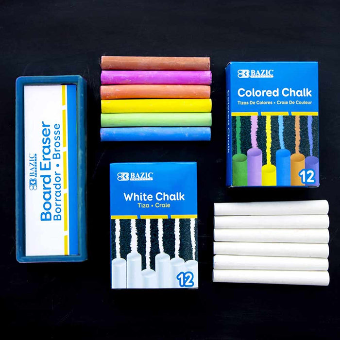 BAZIC Chalk Chalkboard Eraser 12 Assorted Colors 12 White Sidewalk Art Kids