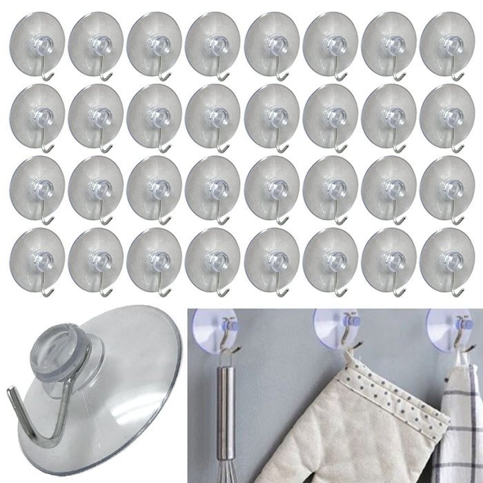 32 Pc Heavy Duty Suction Cups Hooks Wall Hanging Clear Kitchen Bathroom 1.5" D