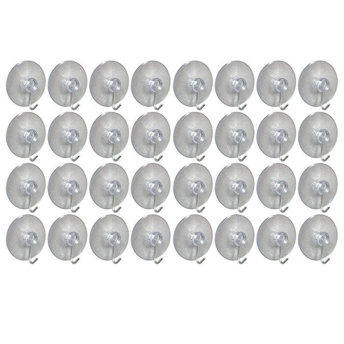 32 Pc Heavy Duty Suction Cups Hooks Wall Hanging Clear Kitchen Bathroom 1.5" D