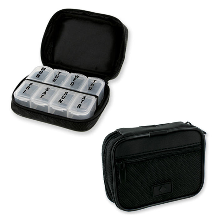 7 Day Sorter Pill Vitamin Medicine Weekly Travel Organizer Box In Zippered Case