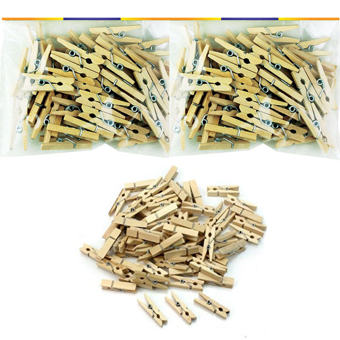 200 Mini Craft Clothespins Wood 1" Small Arts Paper Photo Tan Color Clothes Pins