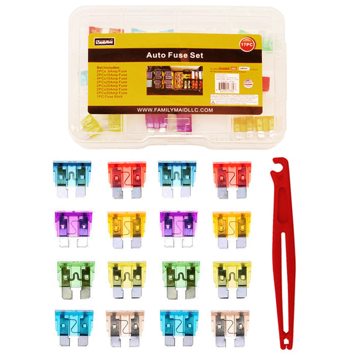 17 Pc Auto Fuse Set Car Blade Assortment Motorcycle SUV Electrical Fuses Kit