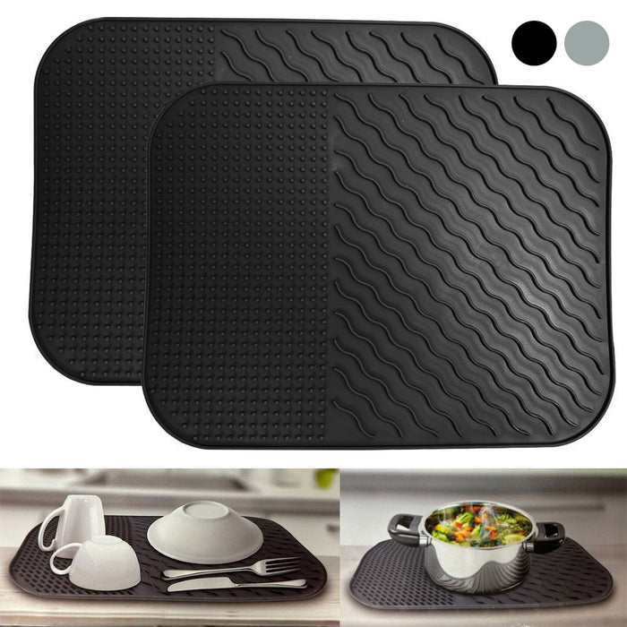 2 Silicone Dish Drying Mat Kitchen Counter Sink Drawer Liner 14X11 Eco Bpa Free
