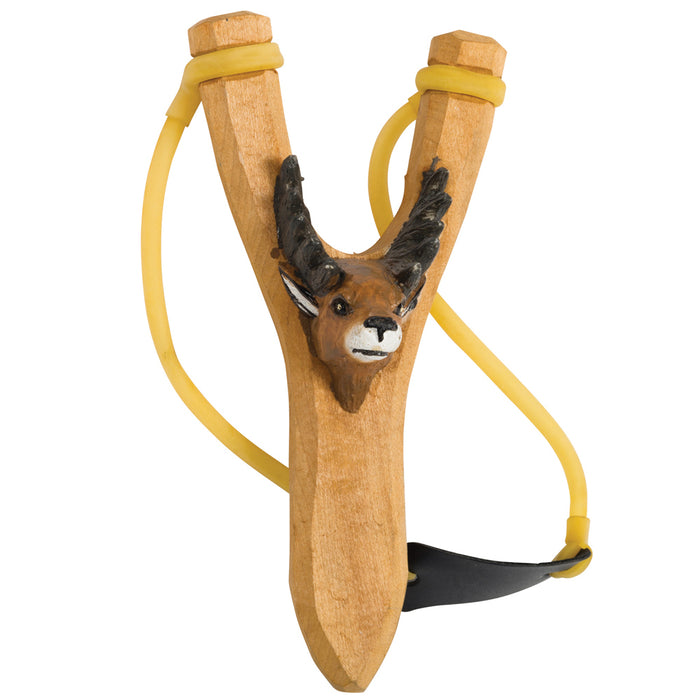1 Hand Carved Animal Slingshot Wooden Sling Shot Catapult Deer Bear Eagle Wolf