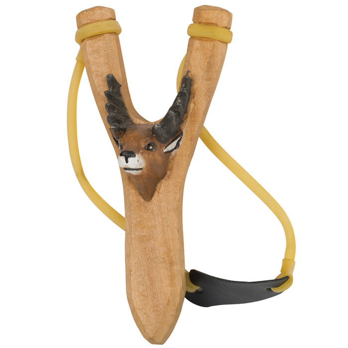 1 Hand Carved Animal Slingshot Wooden Sling Shot Catapult Deer Bear Eagle Wolf