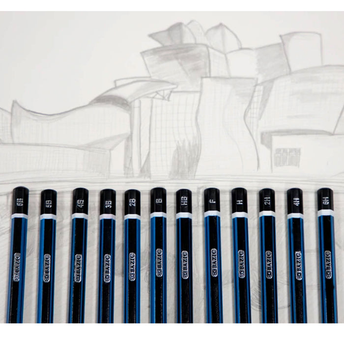 12 Sketching Artist Pencils Drawing Soft Hard Assorted Graphite Graded 6B to 6H