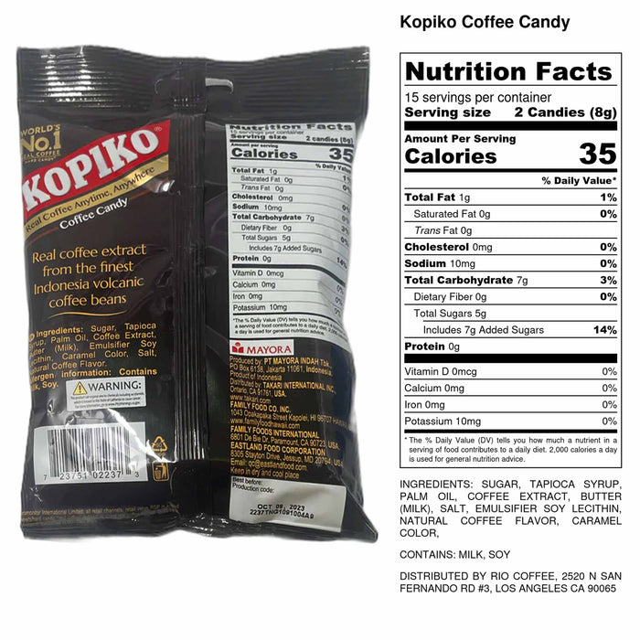2 Bags Kopiko Real Coffee Candy Cappuccino Hard Candies Rich Creamy Flavor Treat