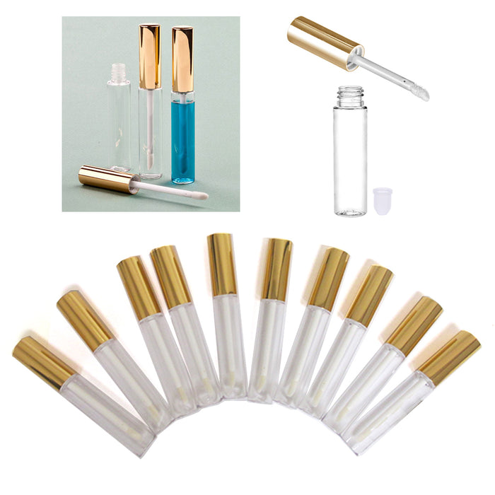 20 Plastic PET Lip Gloss Bottles 10ML Balm Container Clear Stopper Gold Lot