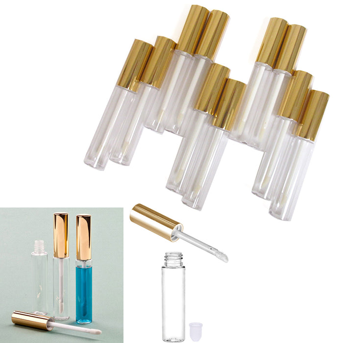 20 Plastic PET Lip Gloss Bottles 10ML Balm Container Clear Stopper Gold Lot