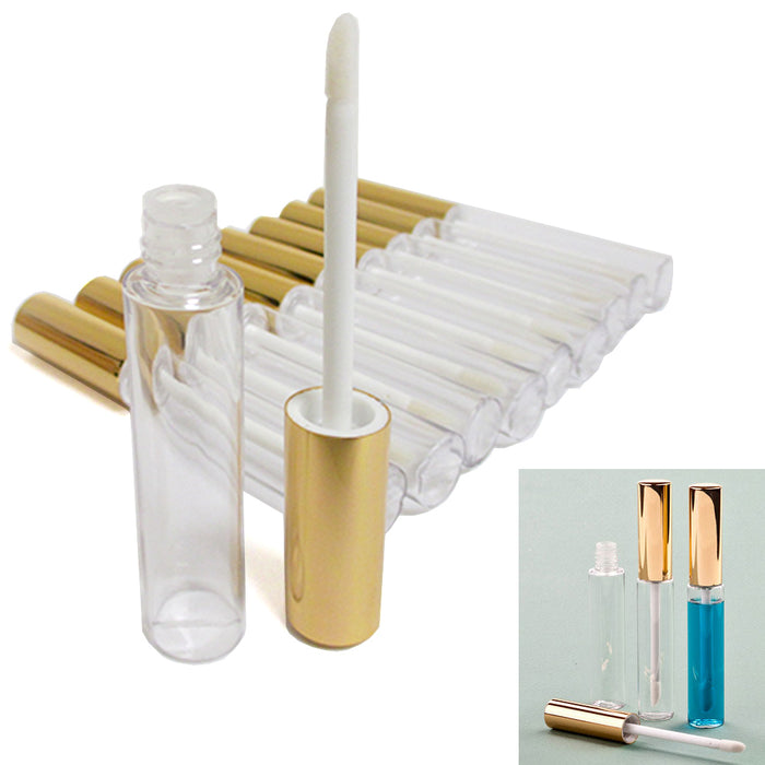 20 Plastic PET Lip Gloss Bottles 10ML Balm Container Clear Stopper Gold Lot