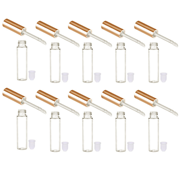 10 Plastic PET Lip Gloss Bottles 10ML Balm Container Clear Stopper Gold Lot