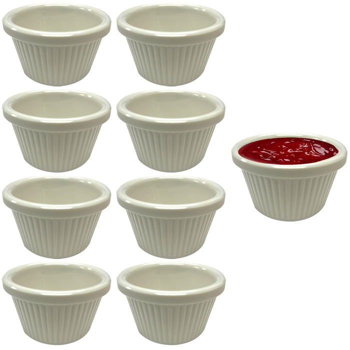 8 White Mini Ramekins Condiment Saucers Melamine BPA Free Bowl Dish Souffle Cups