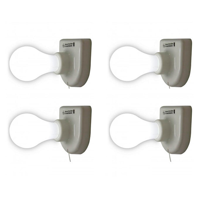 4pc Light Bulbs LED Stick On Pull Chain Battery Powered Bulb Portable Mount Lamp