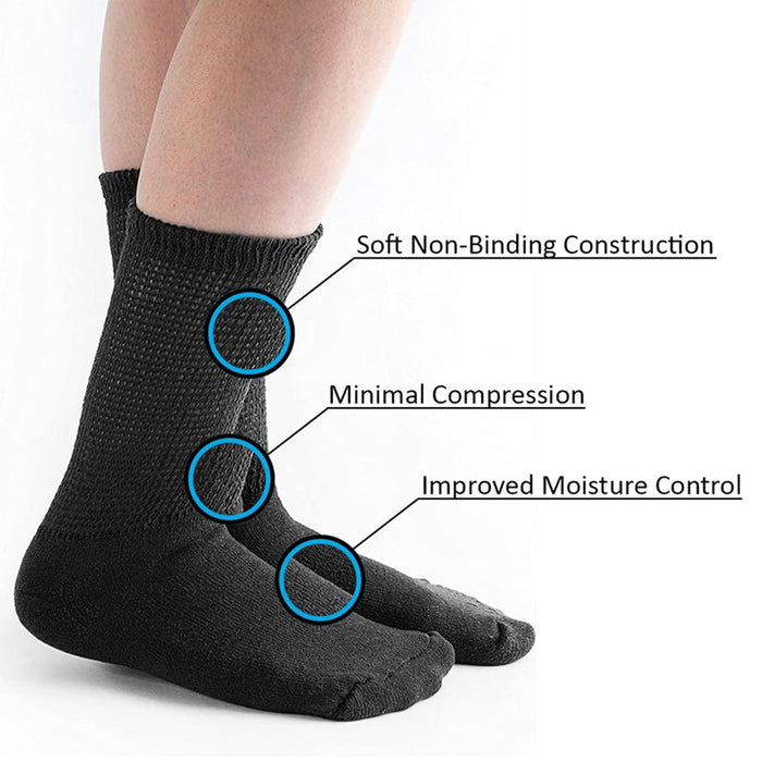 6 Pairs Diabetic Crew Socks Health Cotton Men Women Circulatory Loose Fit 10-13