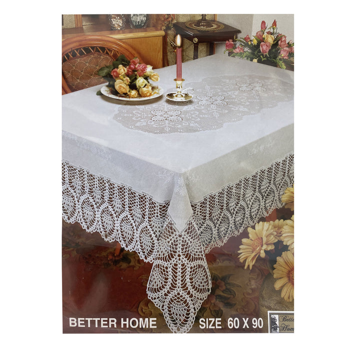 1 White Vinyl Crochet Tablecloth Lace Doily Cloth Rectangular 60" X 90" Vintage