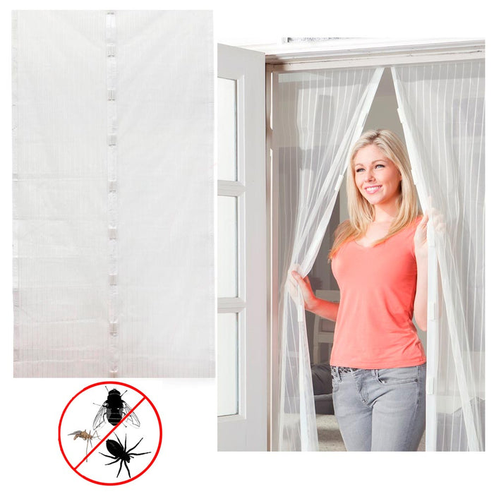 White Magnetic Mesh Screen Door Hands Free Self Closing Bug Guard 18 Magnets