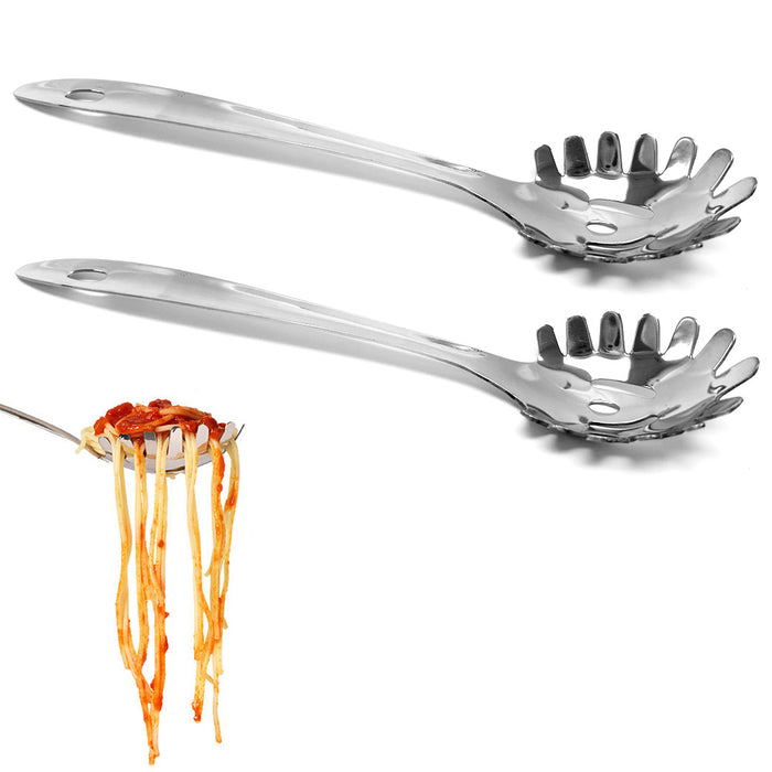 2x Stainless Steel Pasta Server Spaghetti Spoon Fork Kitchen Utensil Noodle Claw